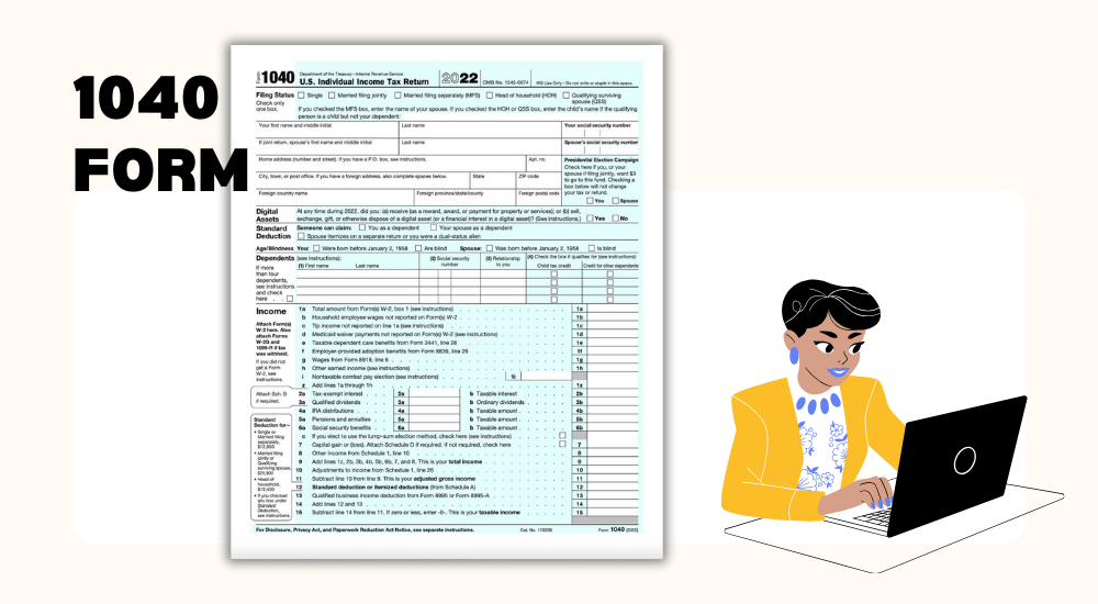 The first page of the 1040 form for annual income tax return